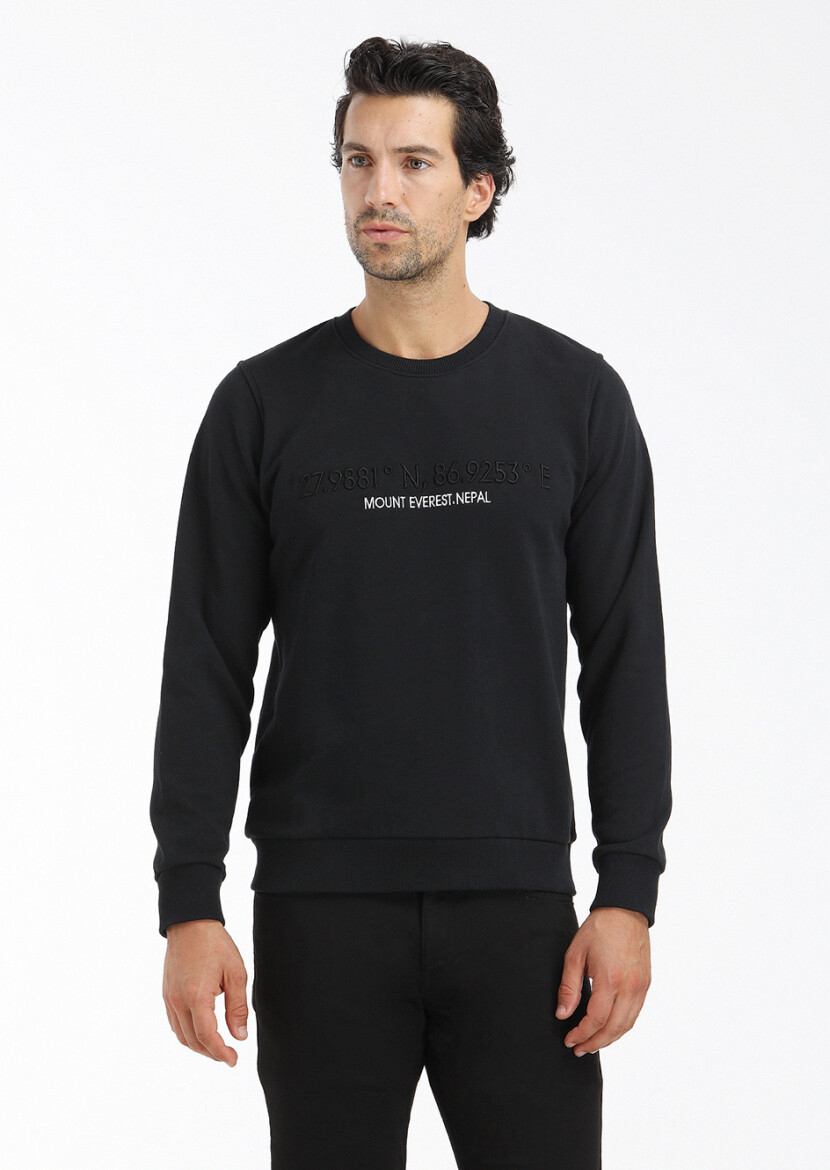 Black Crew Neck Plain Sweatshirt - 2