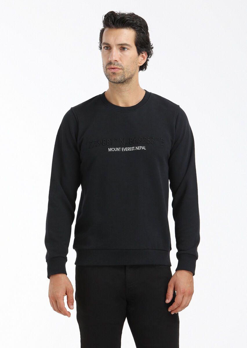 Black Crew Neck Plain Sweatshirt - 2