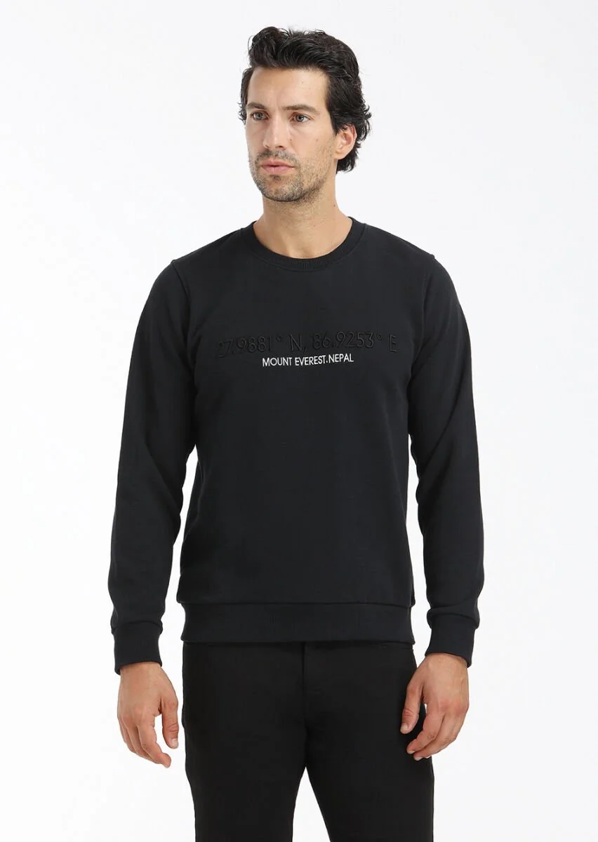 Black Crew Neck Plain Sweatshirt - 2