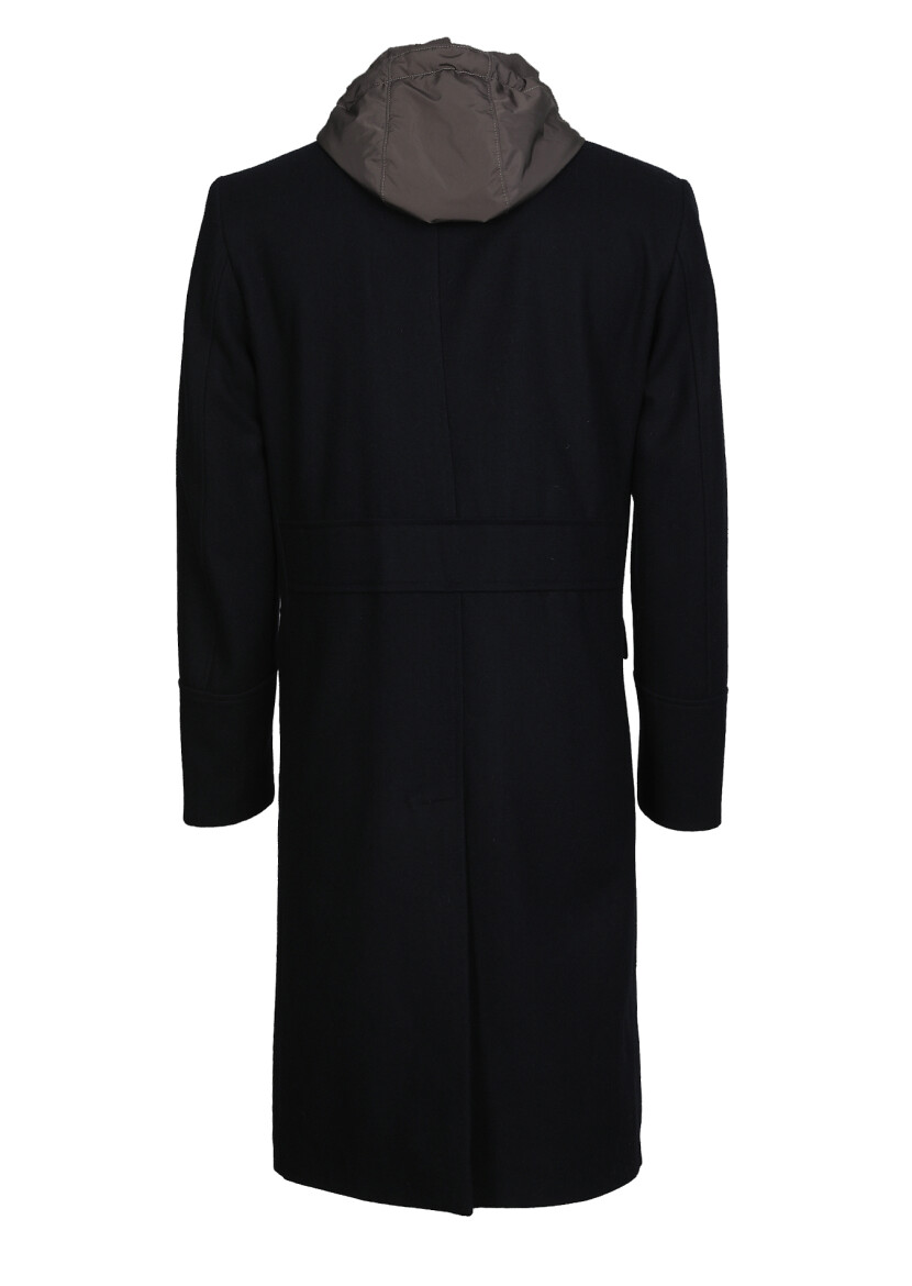 Black Double Breasted Collar Casual Weaving Overcoat - 7