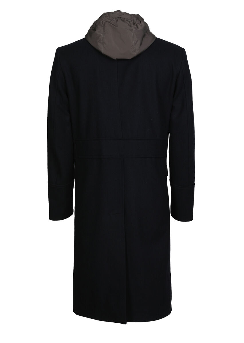 Black Double Breasted Collar Casual Weaving Overcoat - 7
