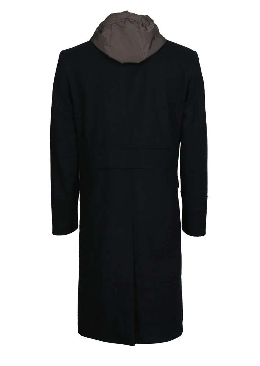 Black Double Breasted Collar Casual Weaving Overcoat - 7