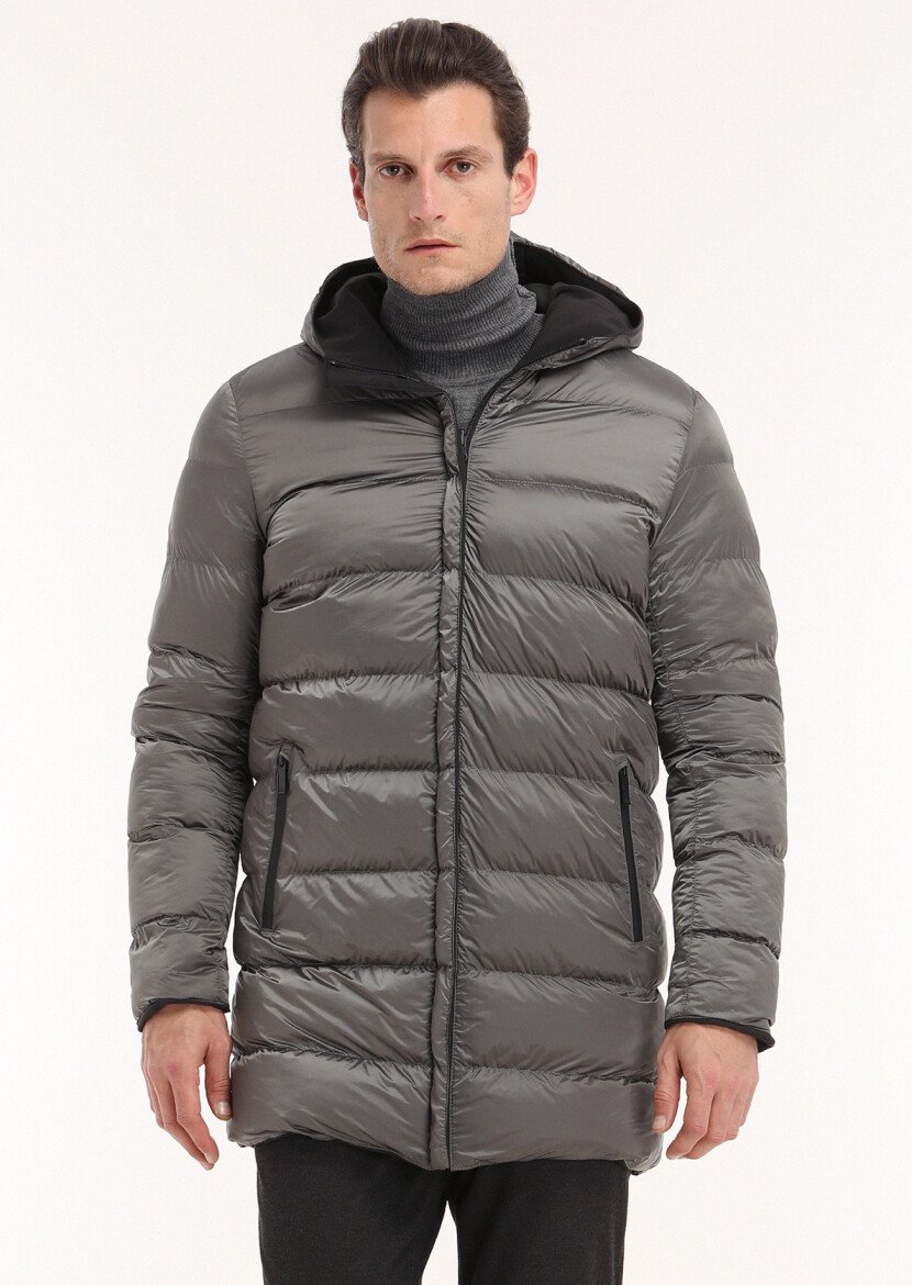 Black Double Sided Puffer Weaving Coat - 3