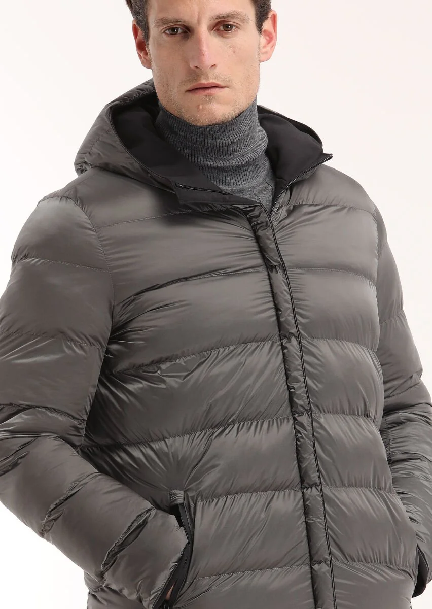 Black Double Sided Puffer Weaving Coat - 4
