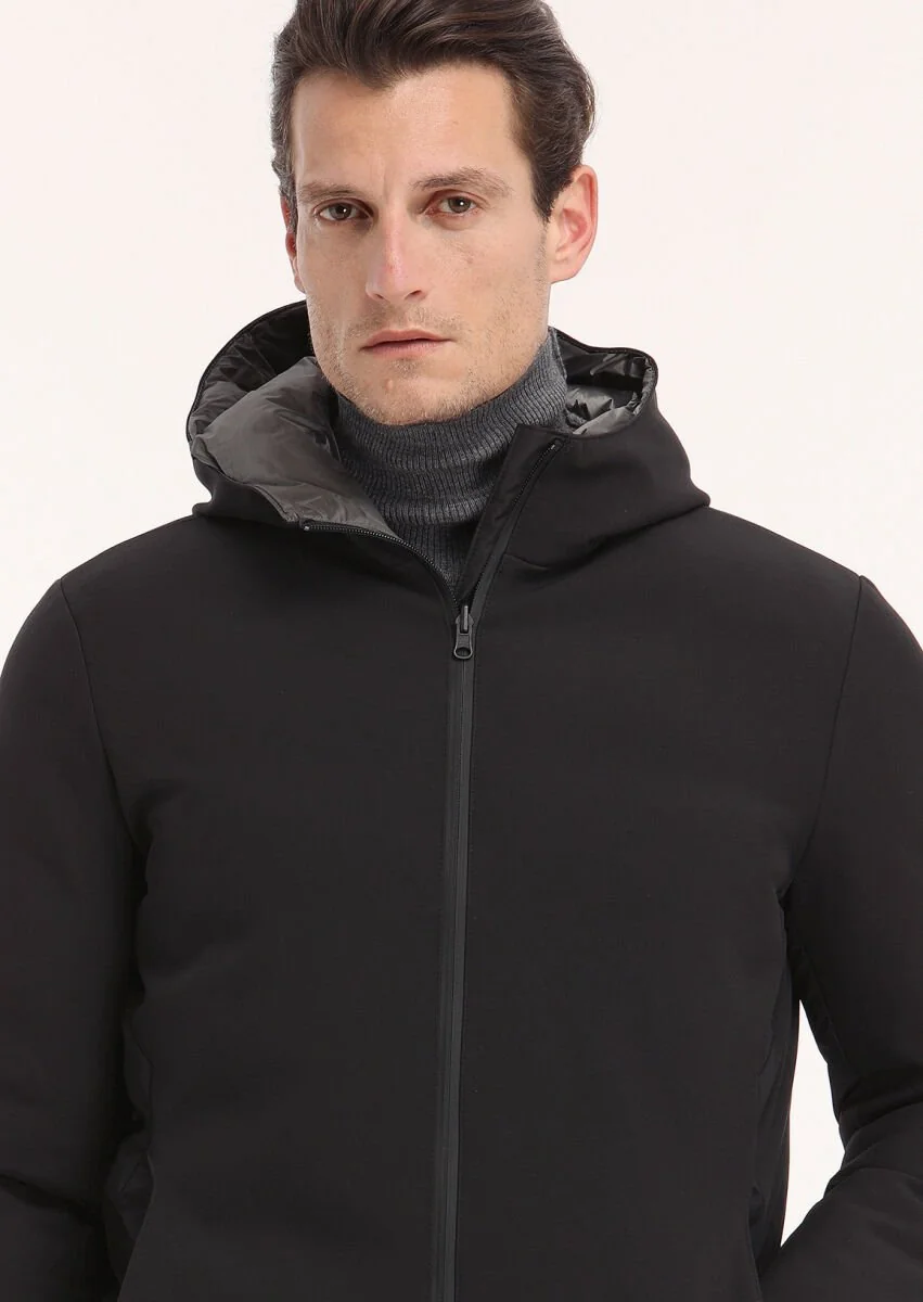 Black Double Sided Puffer Weaving Coat - 5