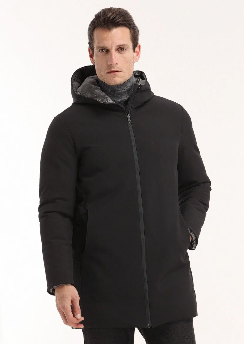 Black Double Sided Puffer Weaving Coat - 7