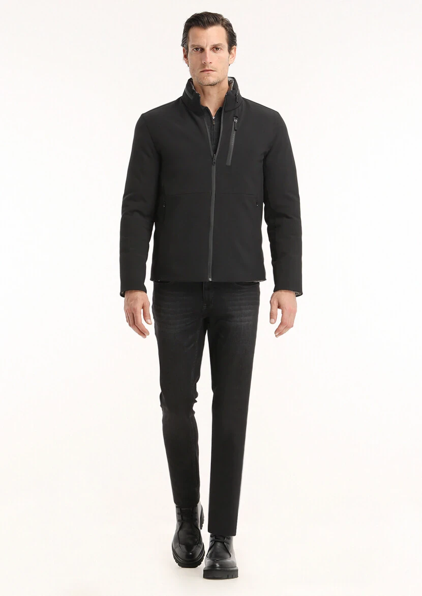 Black Double Sided Puffer Weaving Coat - 1