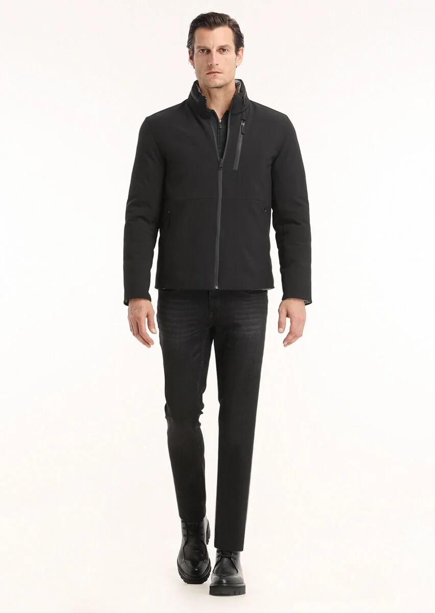 Black Double Sided Puffer Weaving Coat - 1