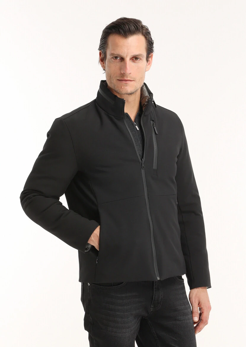 Black Double Sided Puffer Weaving Coat - 3