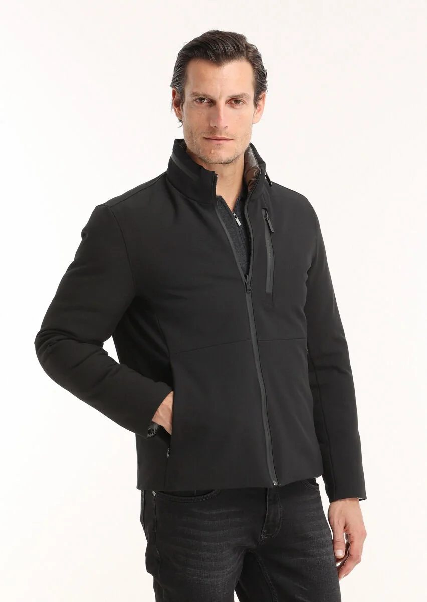 Black Double Sided Puffer Weaving Coat - 3