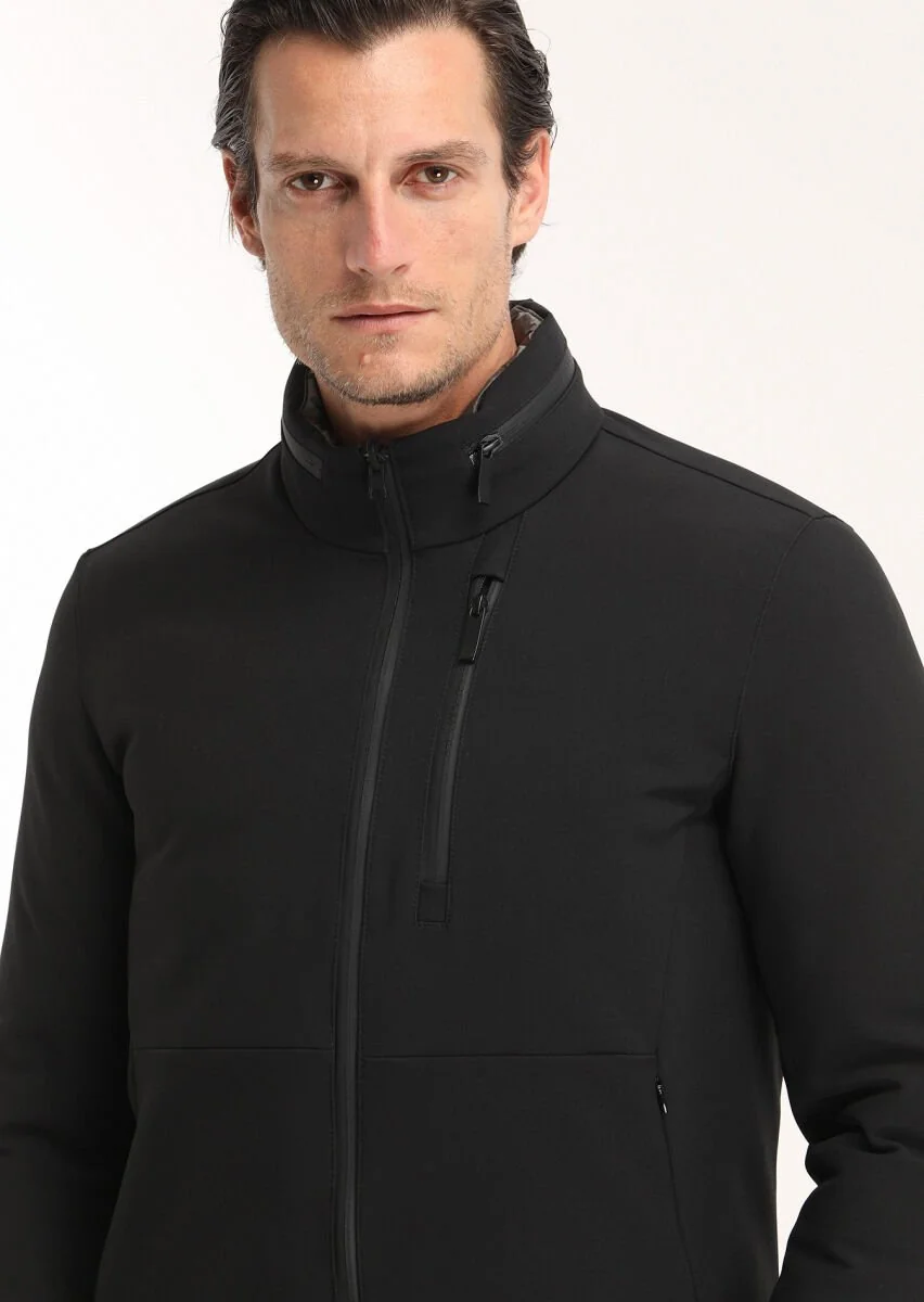 Black Double Sided Puffer Weaving Coat - 4