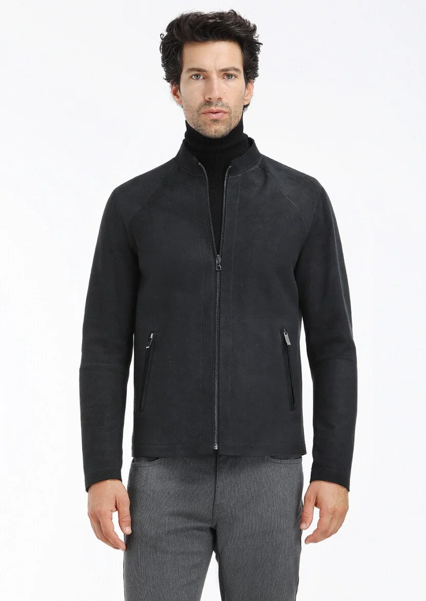 Black Double-Sided Suede Leather Coat - 3