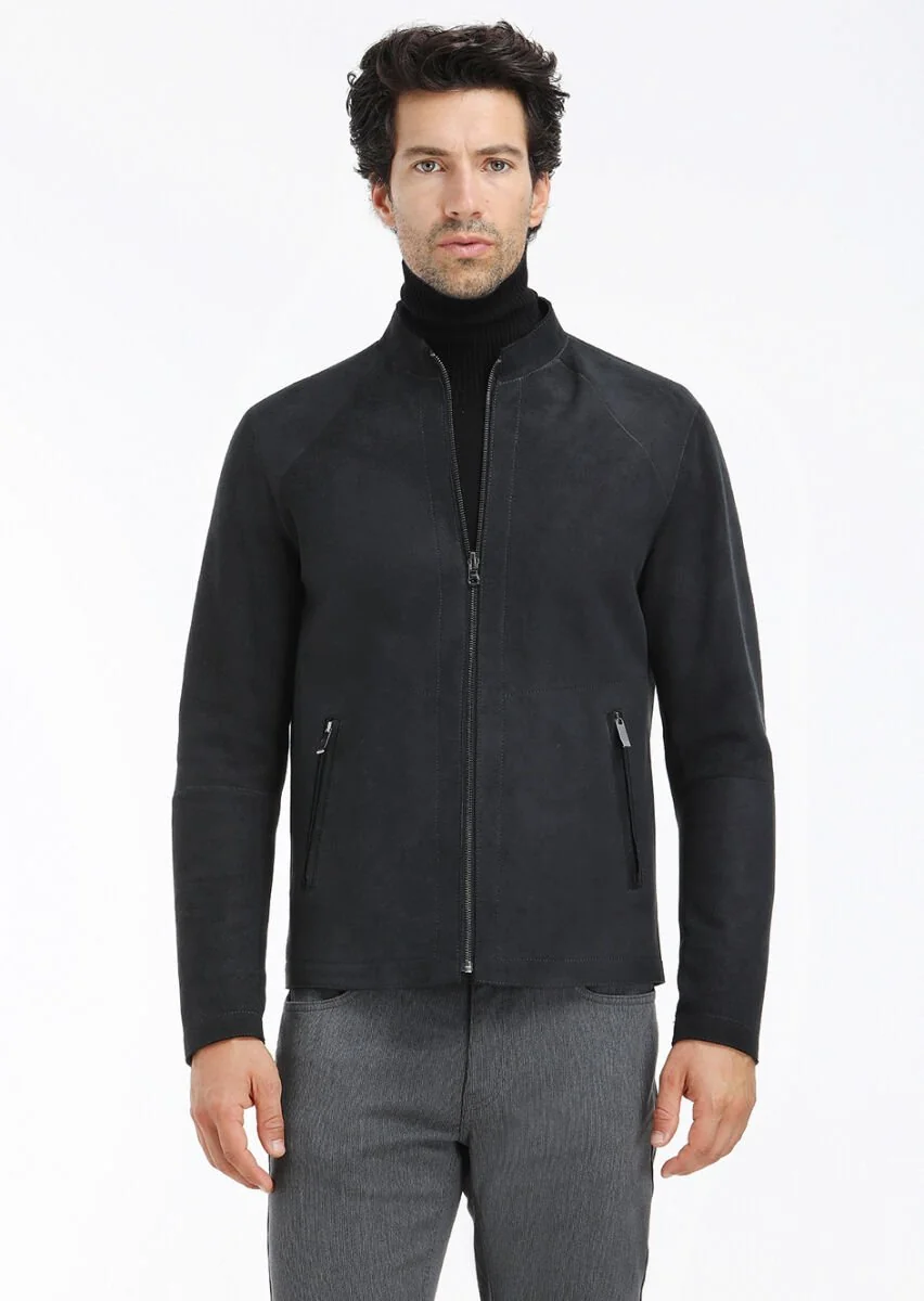 Black Double-Sided Suede Leather Coat - 3