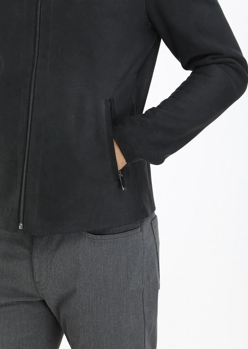 Black Double-Sided Suede Leather Coat - 4
