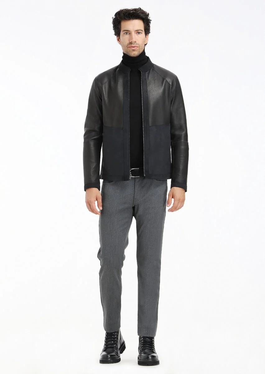 Black Double-Sided Suede Leather Coat - 5