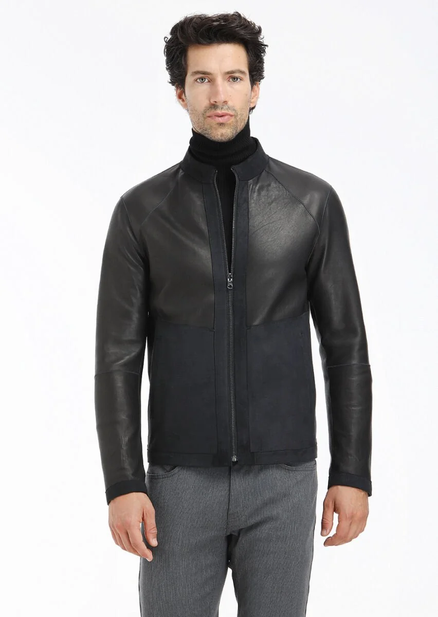 Black Double-Sided Suede Leather Coat - 7