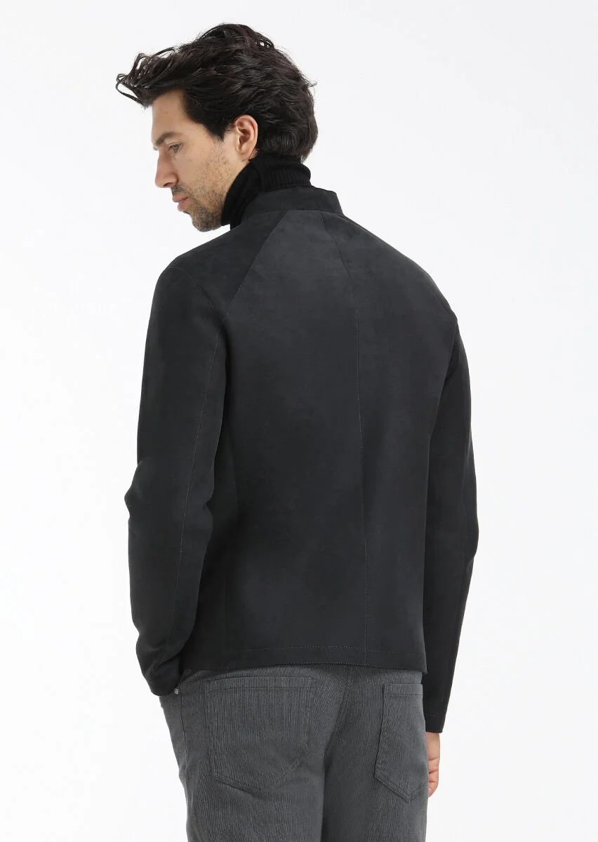 Black Double-Sided Suede Leather Coat - 8