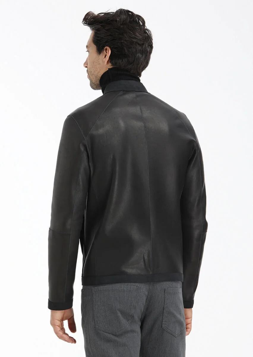 Black Double-Sided Suede Leather Coat - 9