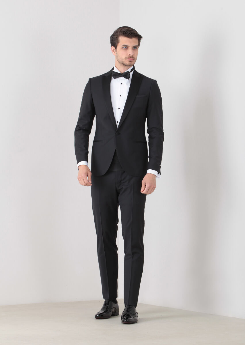 Black Fashion Slim Fit Double Breasted Collar Weaving Tuxedo - 1