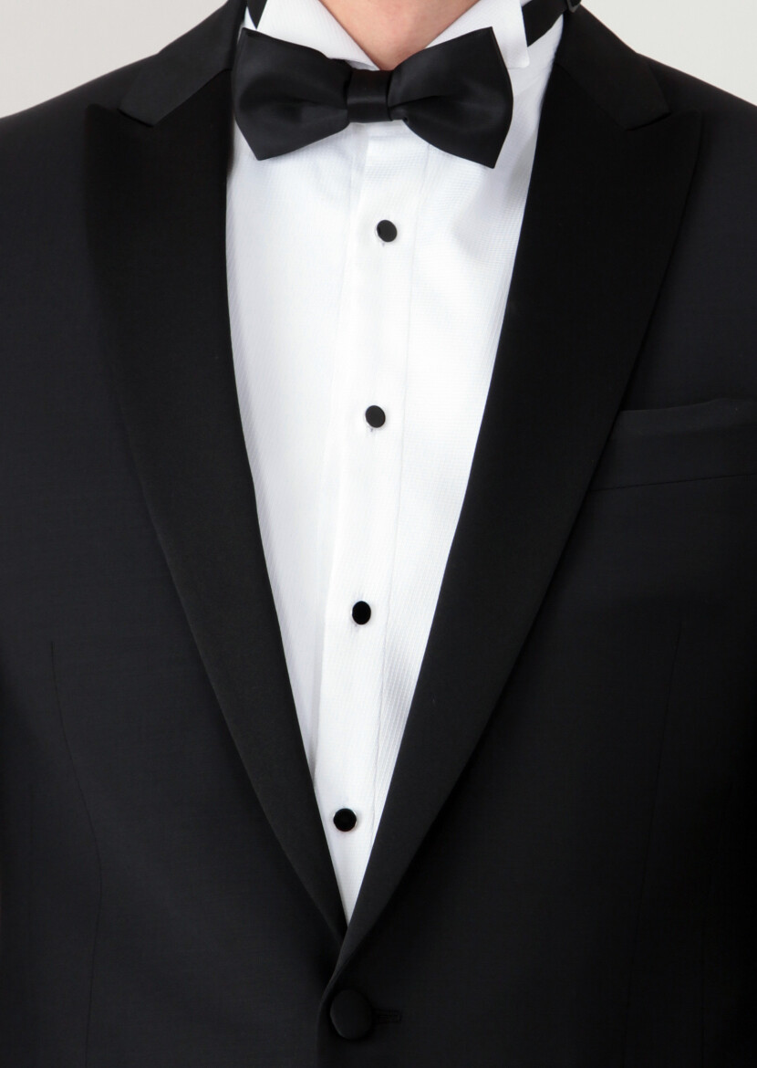 Black Fashion Slim Fit Double Breasted Collar Weaving Tuxedo - 3