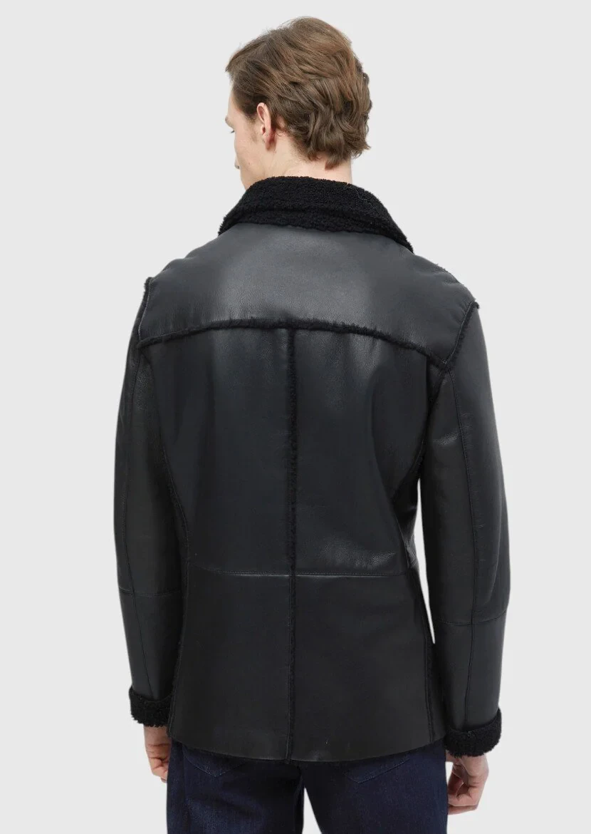 Black Fur Leather Coat - 8