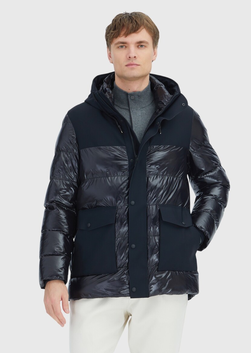Black Hooded Casual Weaving Coat 