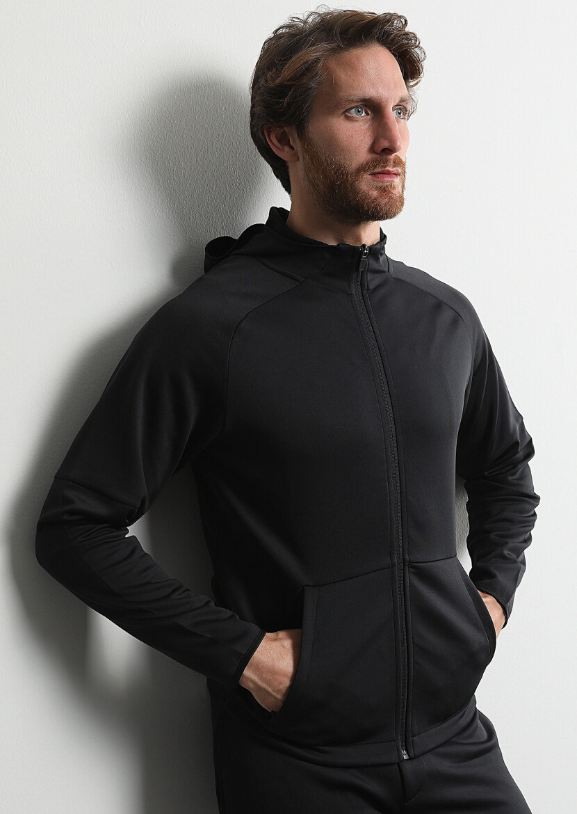 Black Hooded Plain Sweatshirt - 1