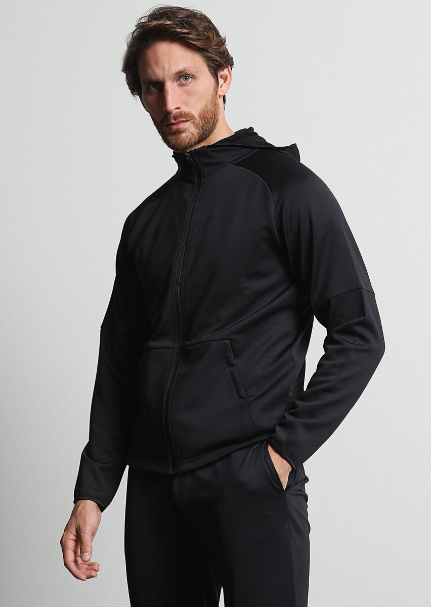 Black Hooded Plain Sweatshirt - 2