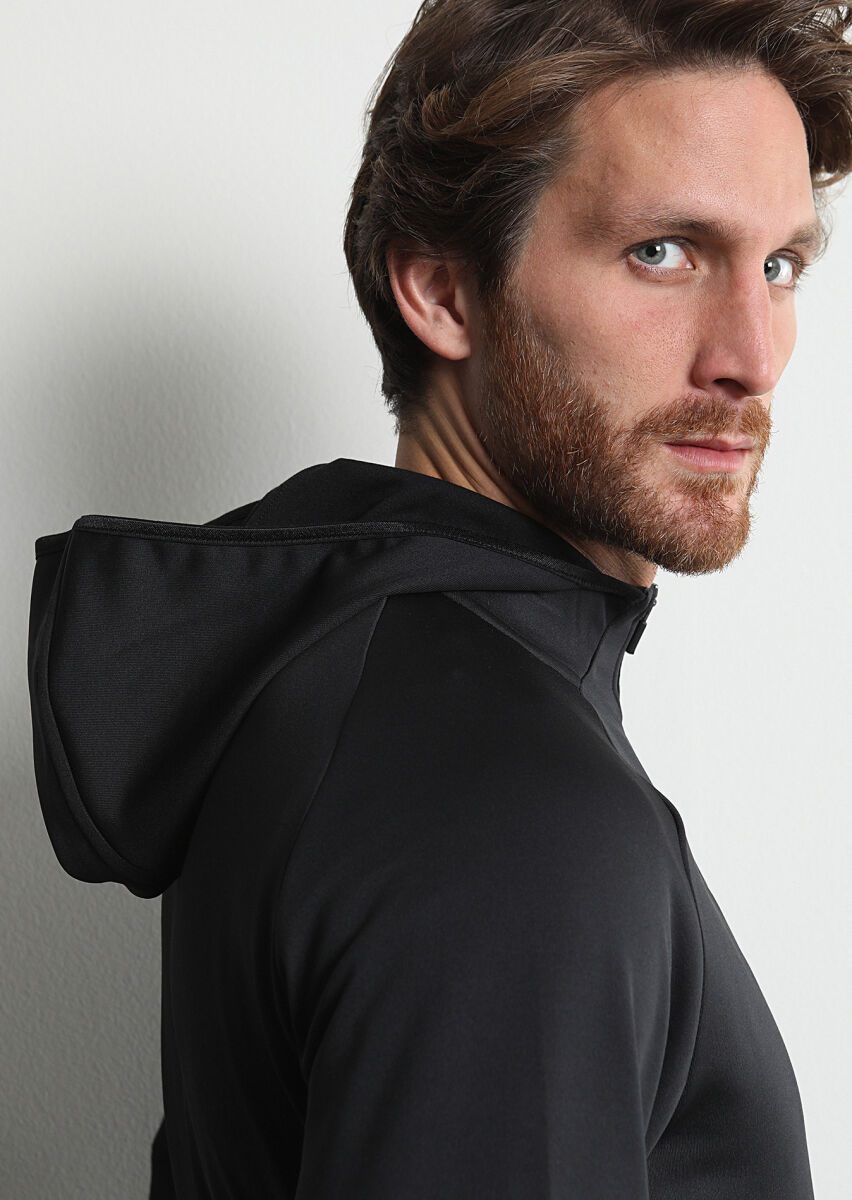 Black Hooded Plain Sweatshirt - 3