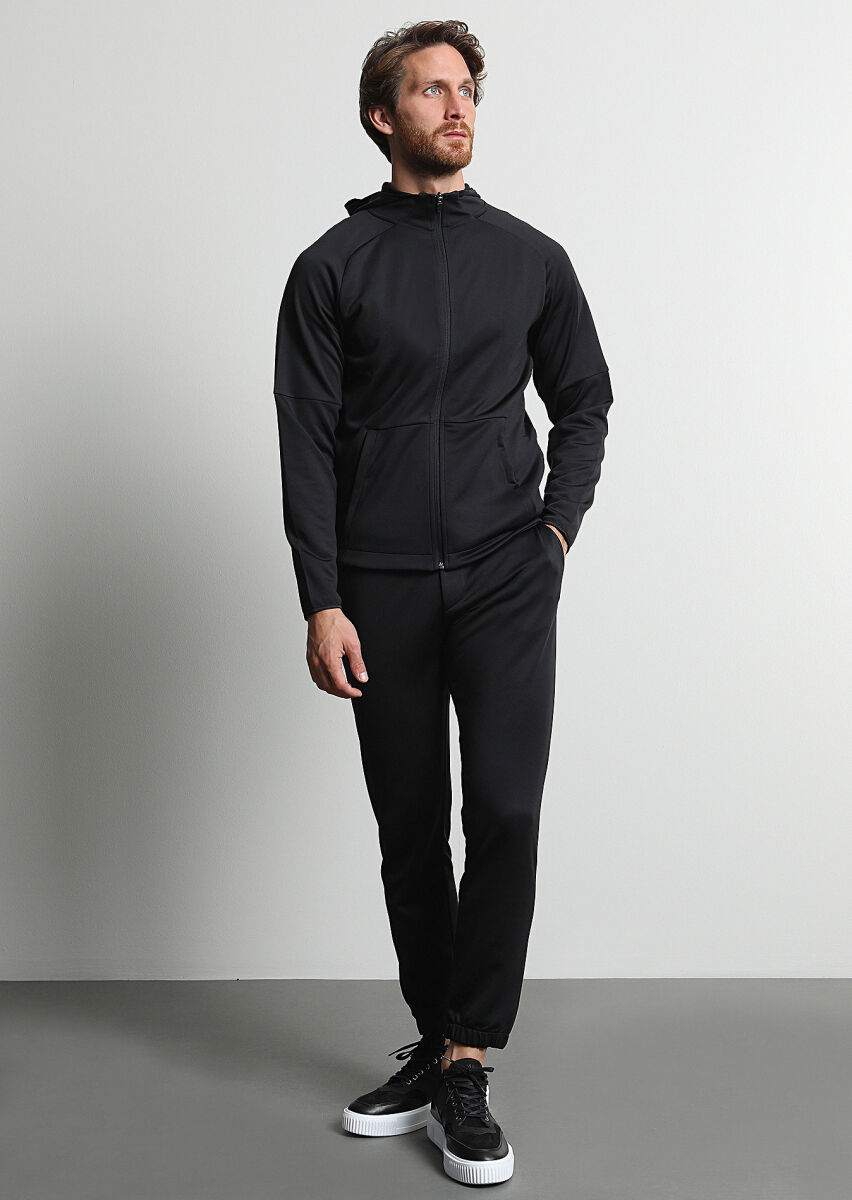 Black Hooded Plain Sweatshirt - 4
