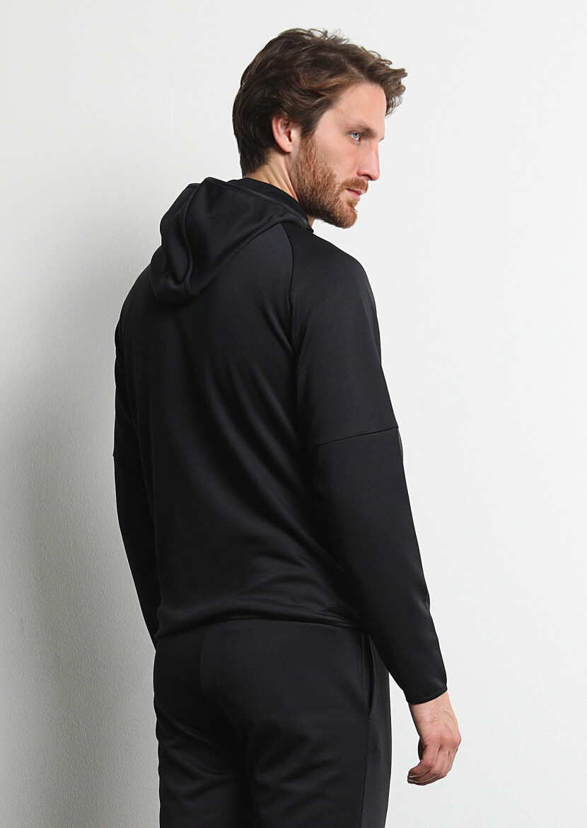 Black Hooded Plain Sweatshirt - 5