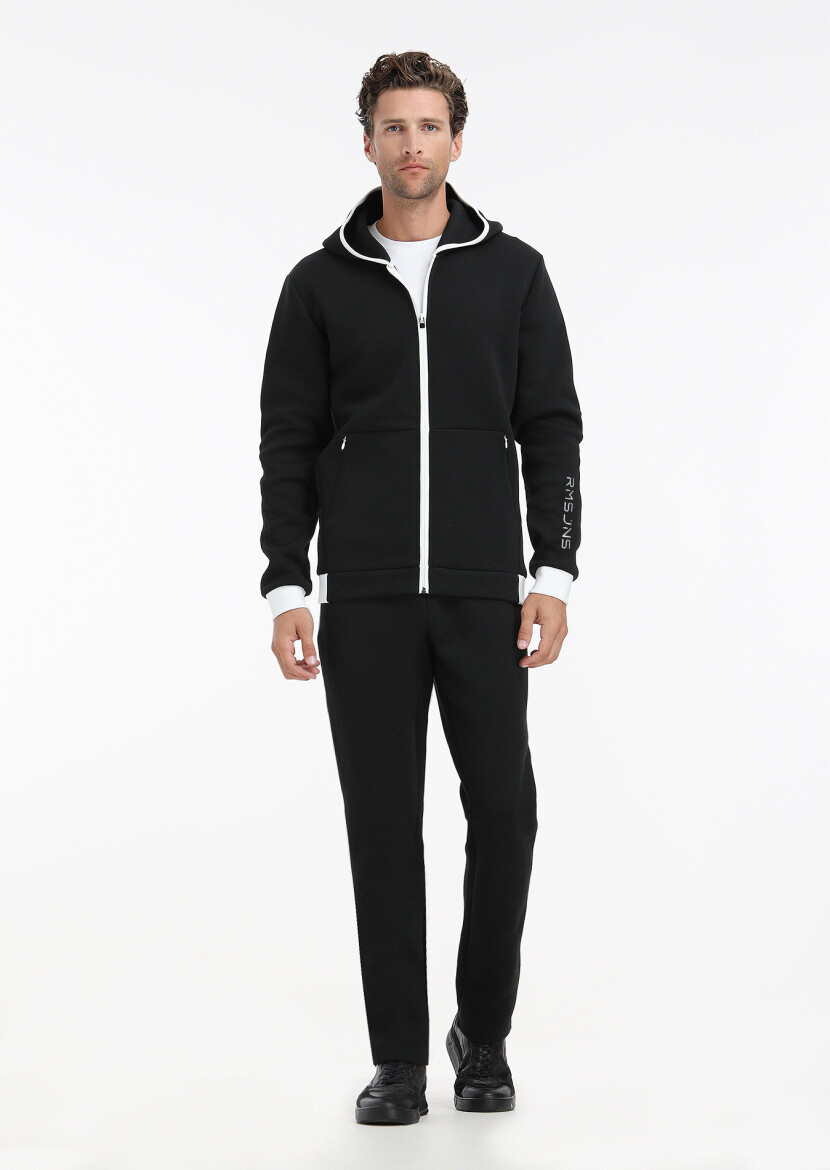 Black Hooded Plain Sweatshirt - 1