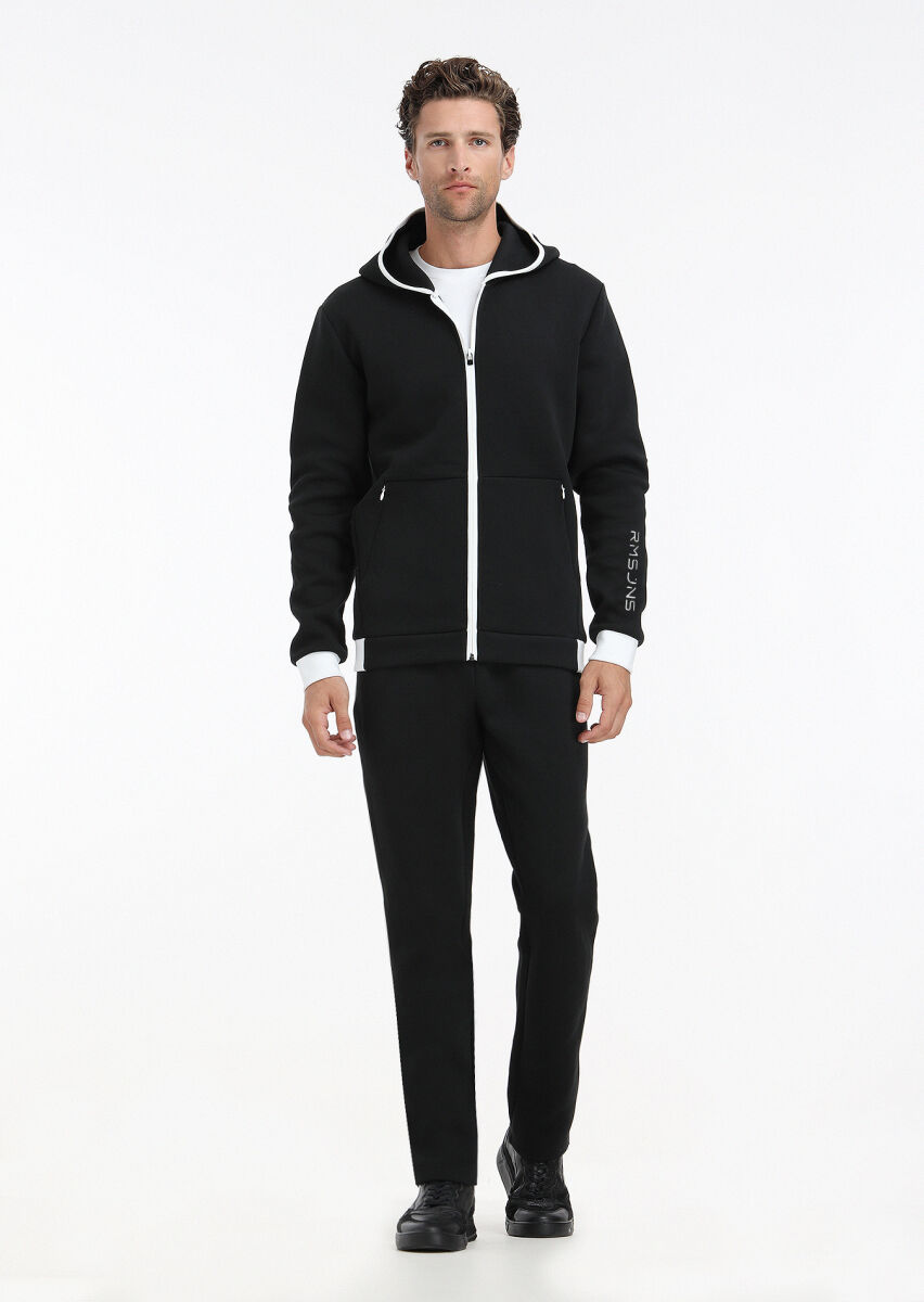 Black Hooded Plain Sweatshirt - 1