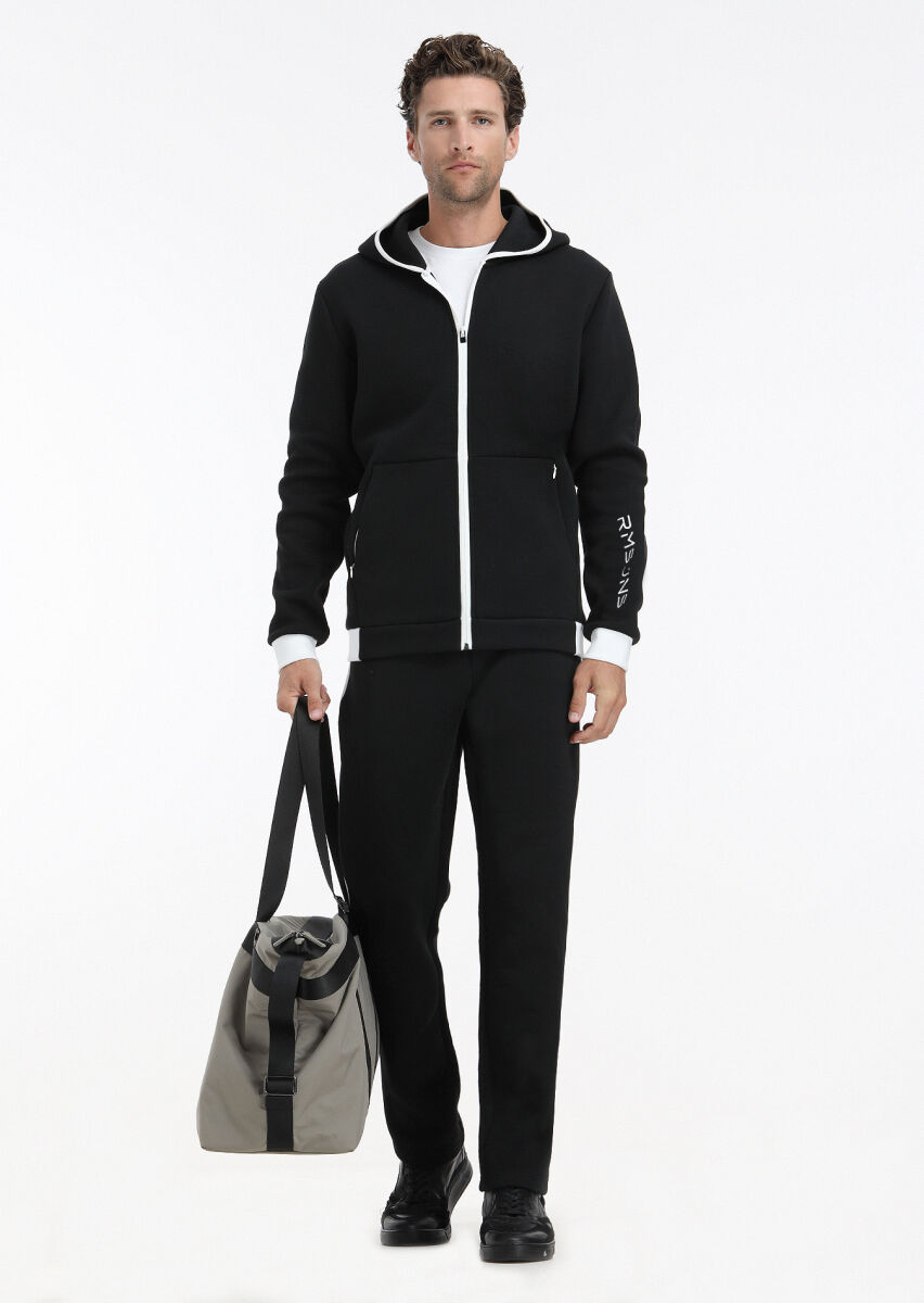 Black Hooded Plain Sweatshirt - 2