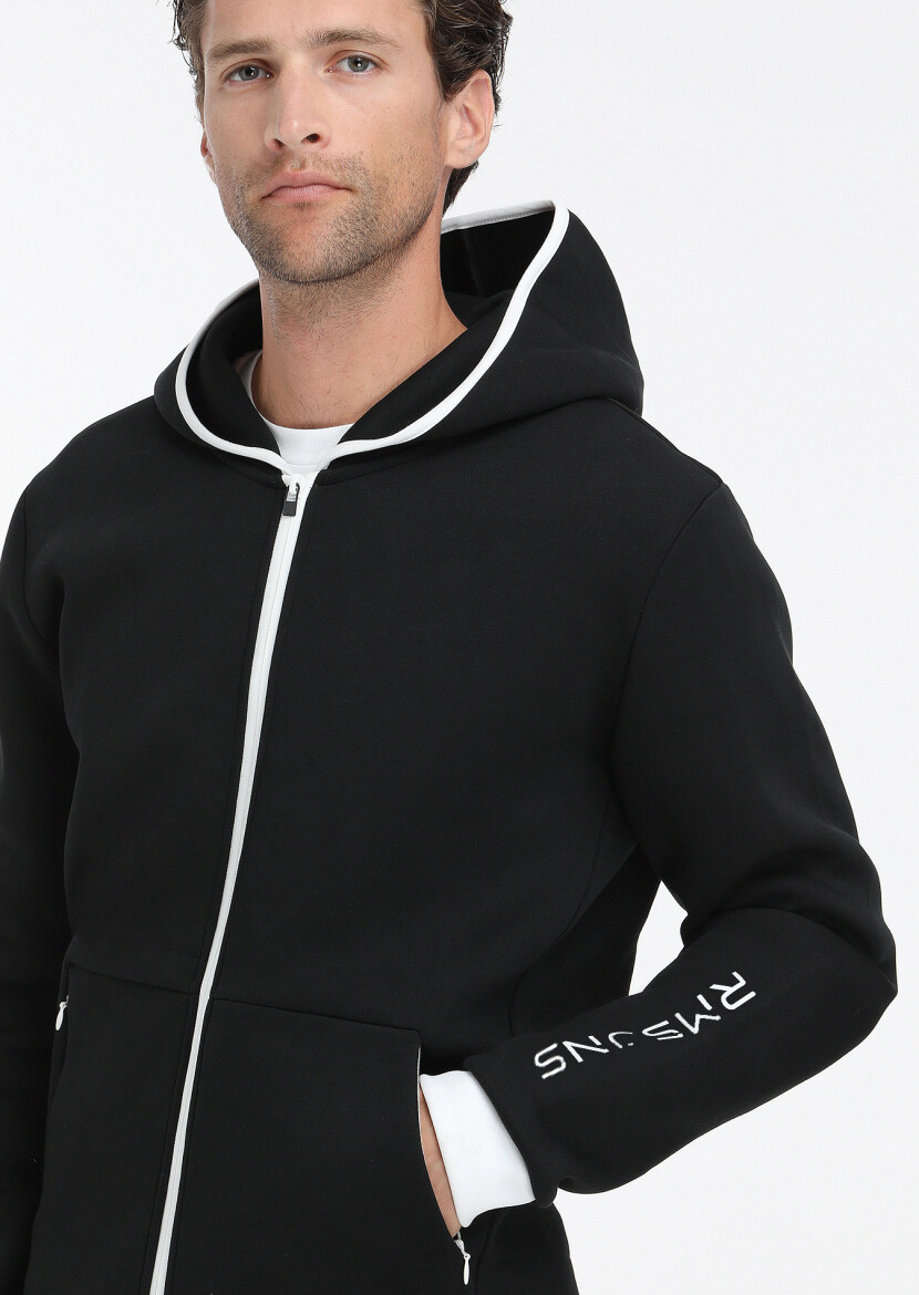 Black Hooded Plain Sweatshirt - 3