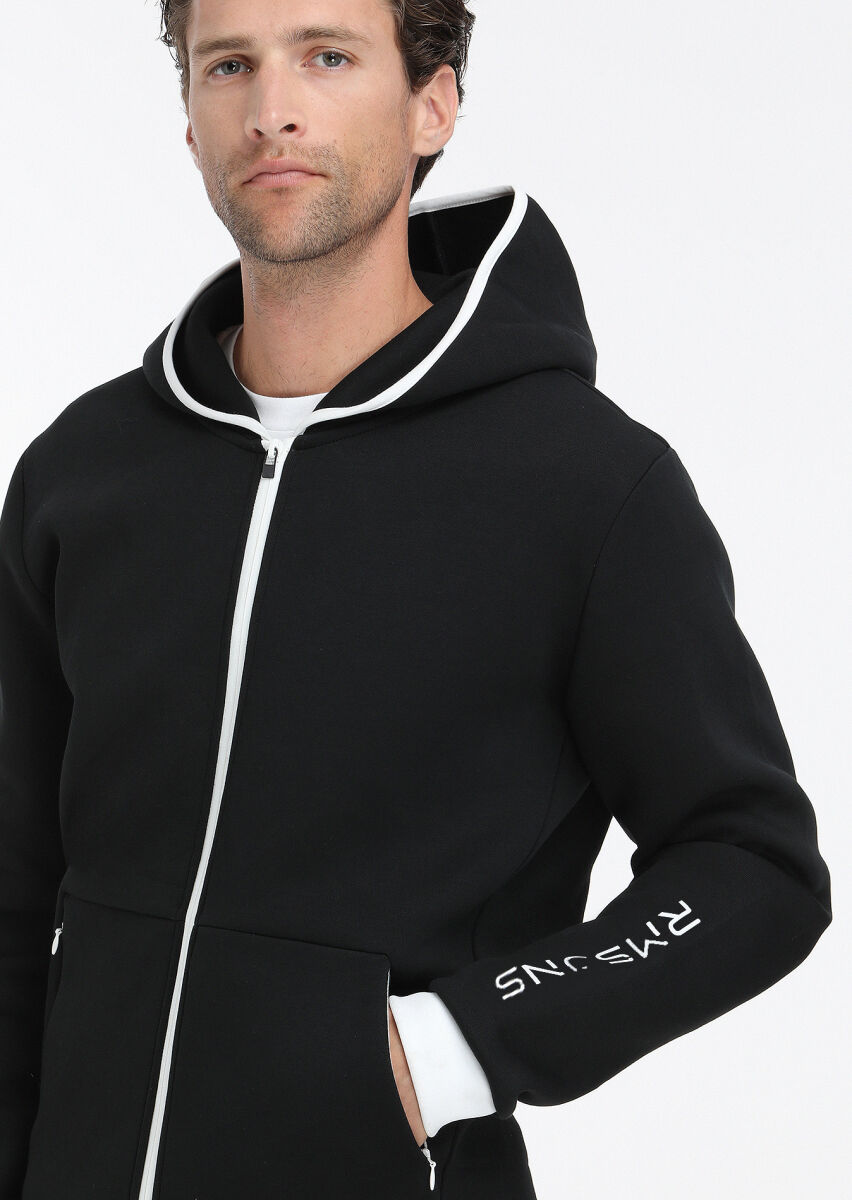 Black Hooded Plain Sweatshirt - 3
