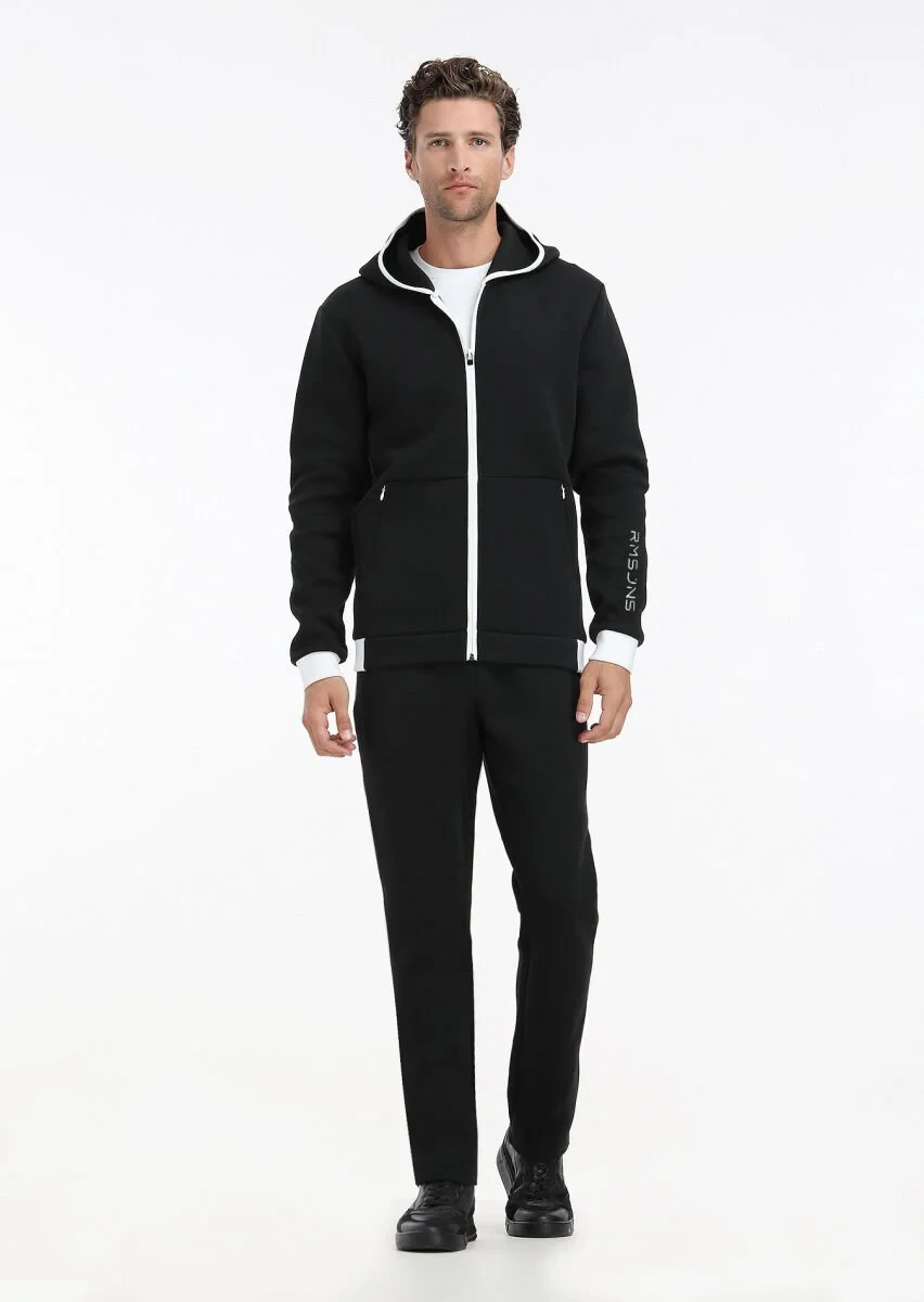 Black Hooded Plain Sweatshirt - 1