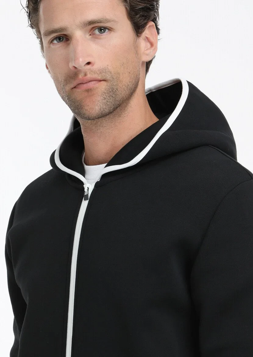 Black Hooded Plain Sweatshirt - 5