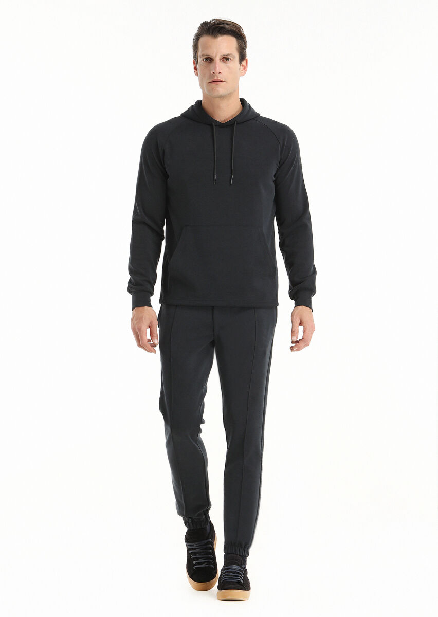 Black Hooded Plain Sweatshirt - 1