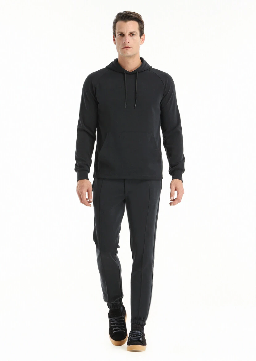 Black Hooded Plain Sweatshirt - 1