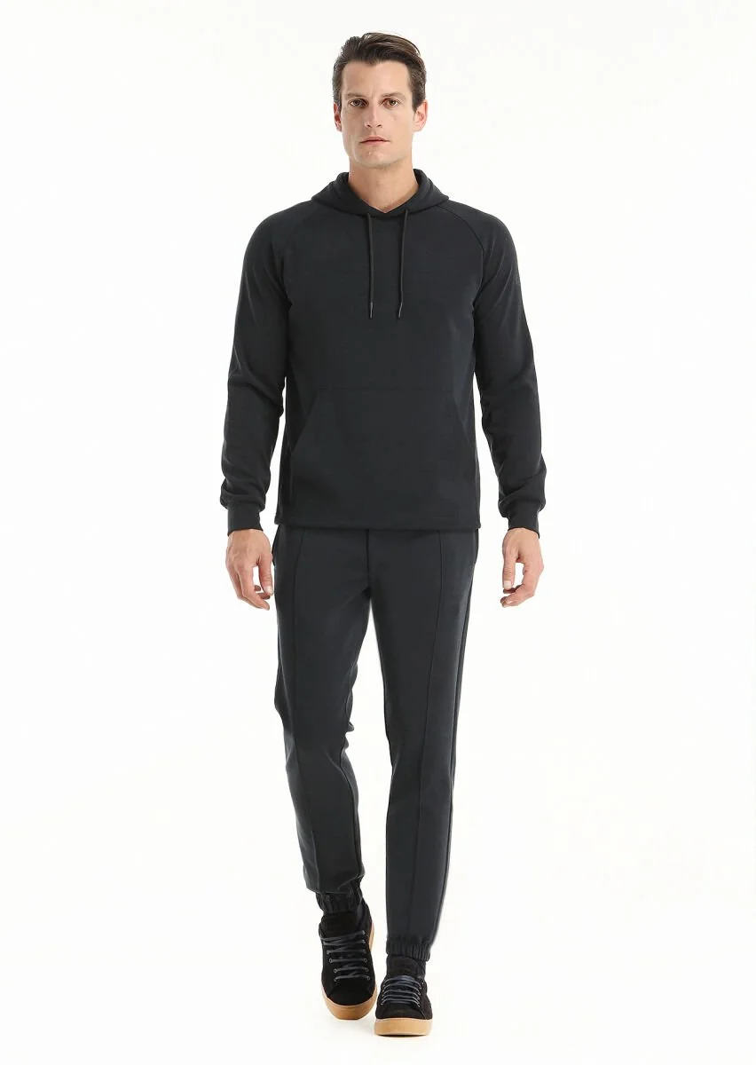 Black Hooded Plain Sweatshirt - 1