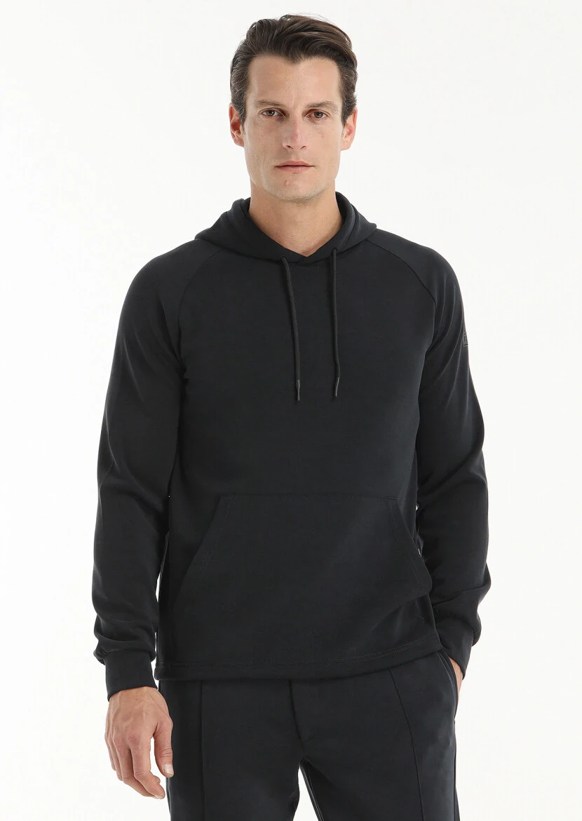 Black Hooded Plain Sweatshirt - 2