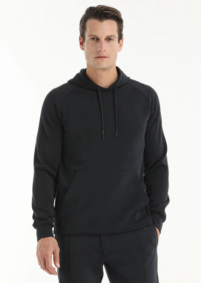 Black Hooded Plain Sweatshirt - 2