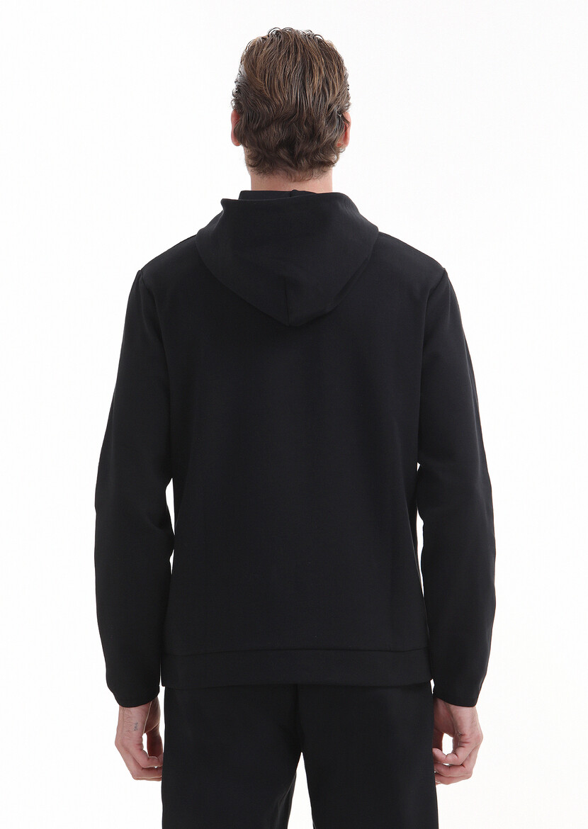 Black Hooded Plain Sweatshirt - 5