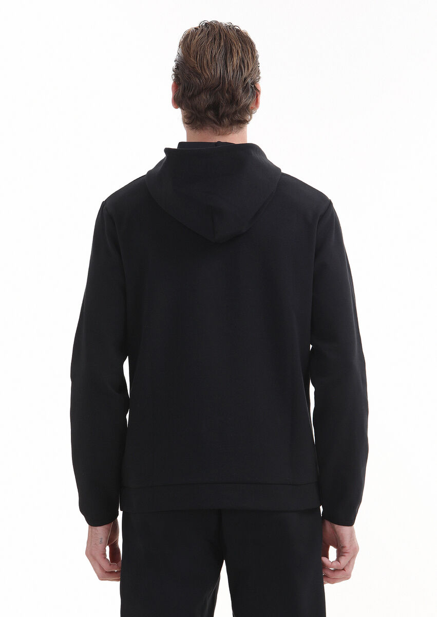 Black Hooded Plain Sweatshirt - 5