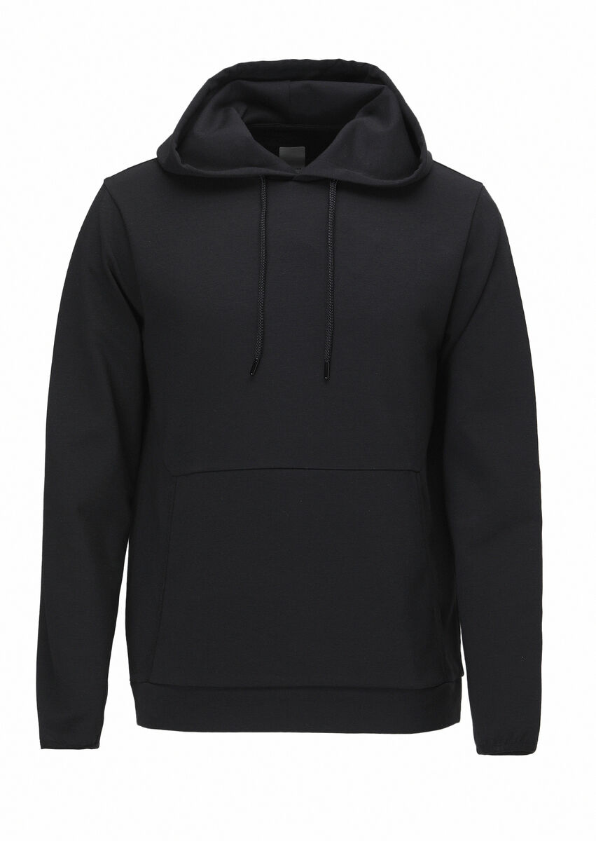 Black Hooded Plain Sweatshirt - 6