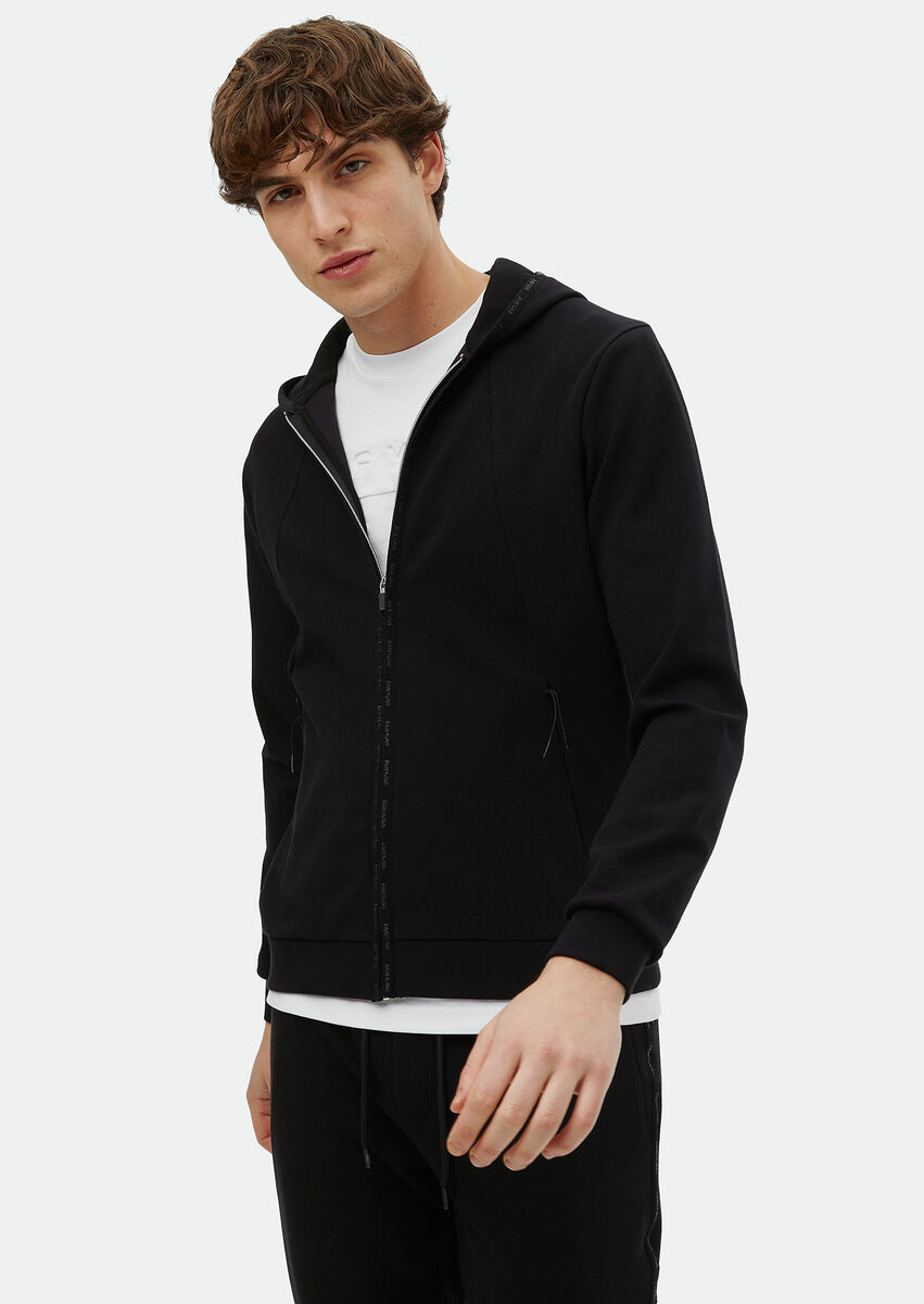 Black Hooded Plain Sweatshirt - 1