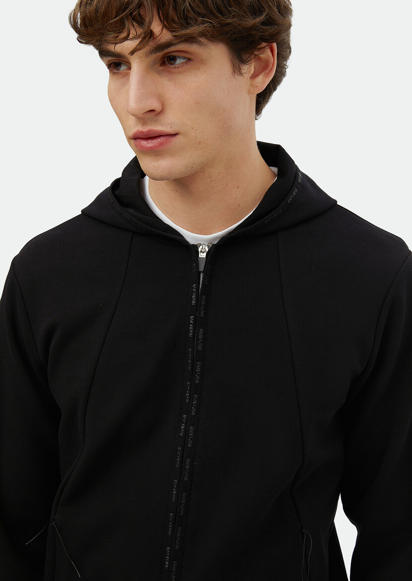 Black Hooded Plain Sweatshirt - 4