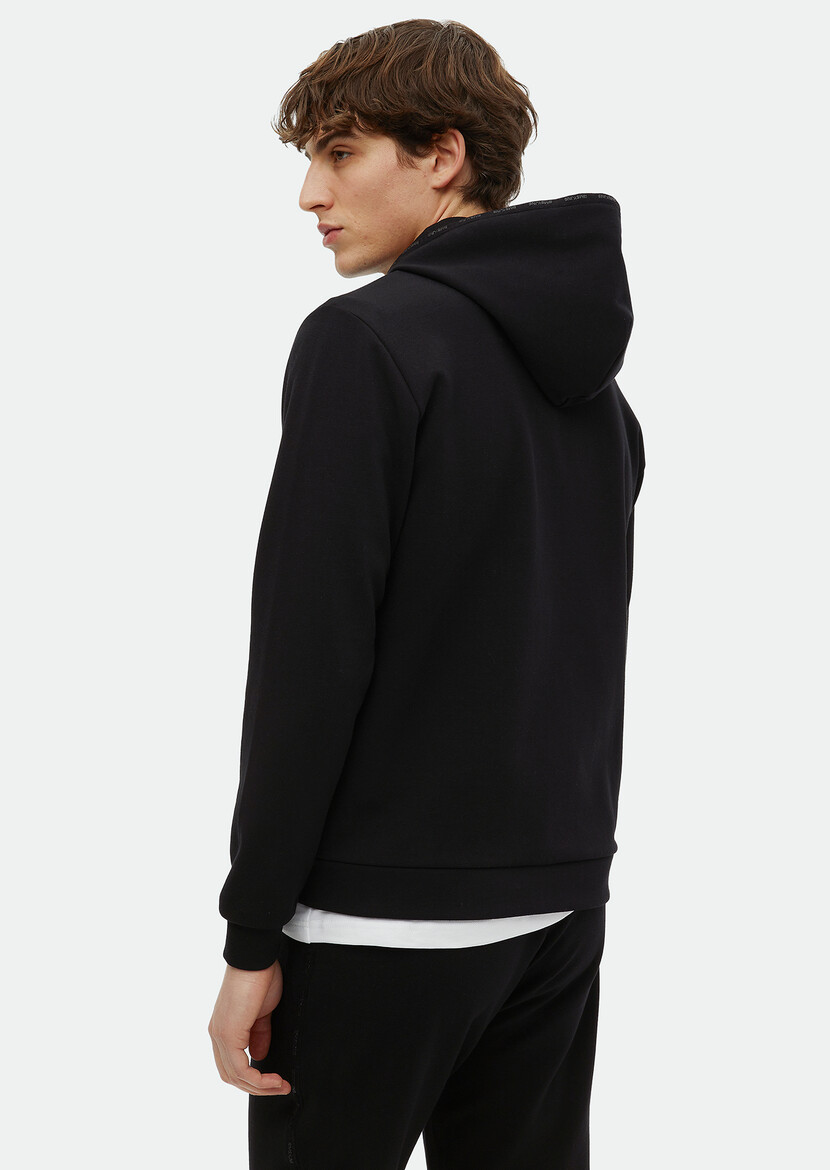 Black Hooded Plain Sweatshirt - 5