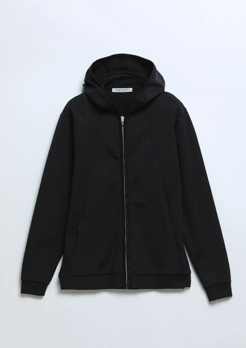 Black Hooded Plain Sweatshirt - 6